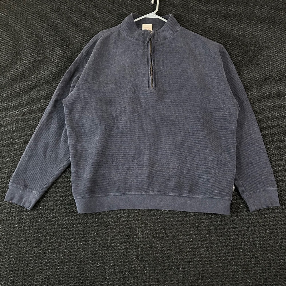 Woolrich Mens Quarter Zip Pullover Sweatshirt Navy Blue Waffle Knit Size XL‎